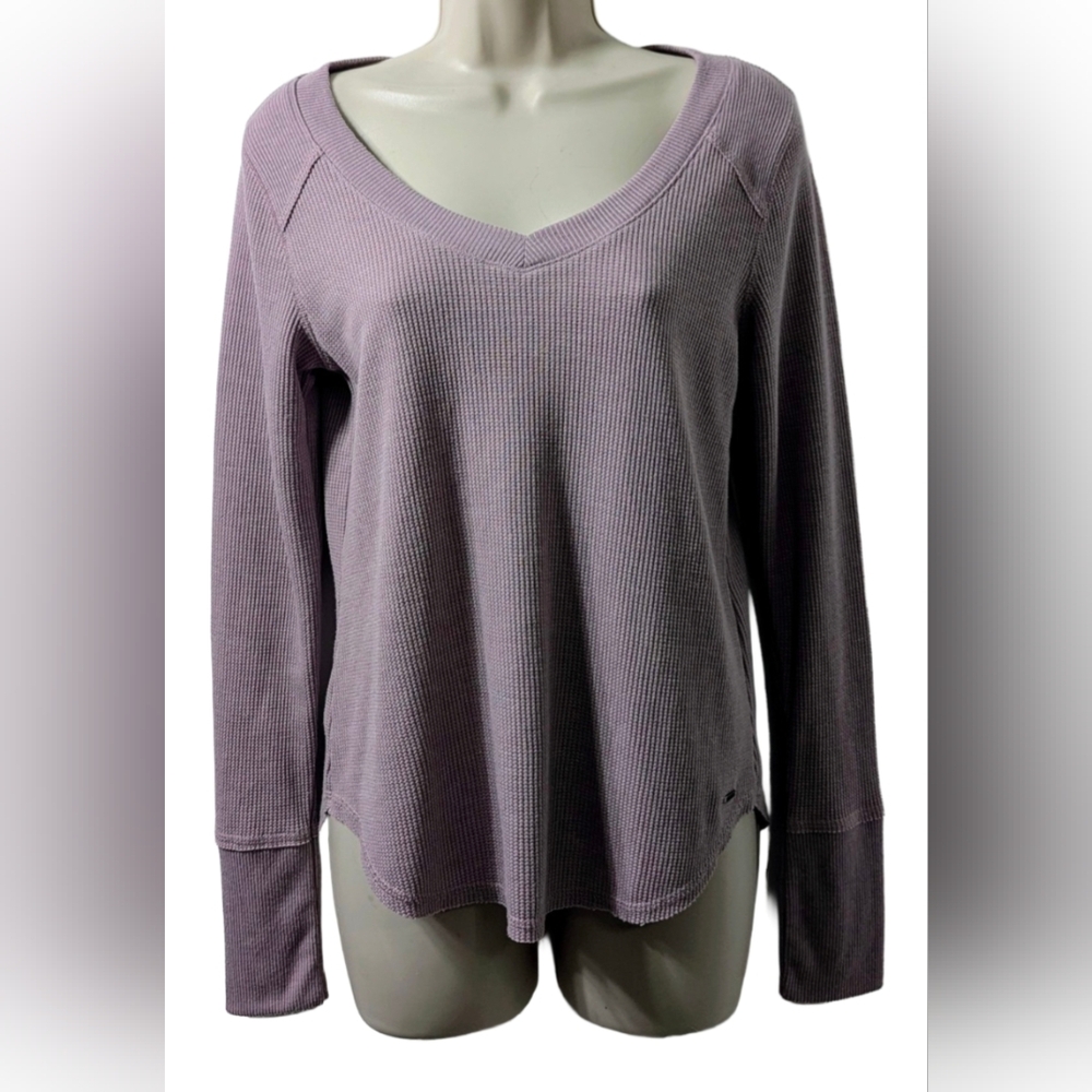 🚨3/$20! Hollister Lilac Purple Waffle Knit Thermal V-Neck Long Sleeve Top Small